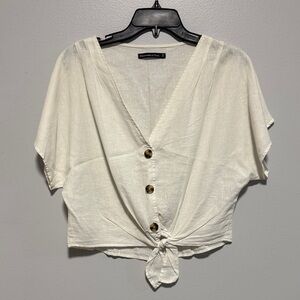 Abercrombie & Fitch Tie Front Blouse, Size M, Color White